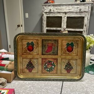 Festive Holiday Tray with Gold and Red Accents